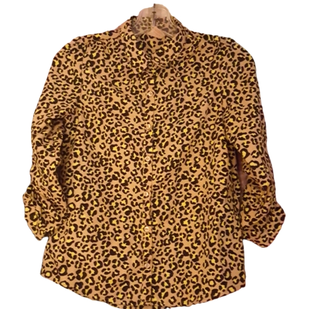 Faded Glory Leopard Blouse Size L 10- 12